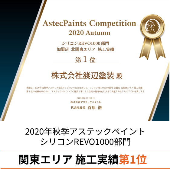 2019年アステックペイントアパート・マンション部門 施工実績 全国 第1位